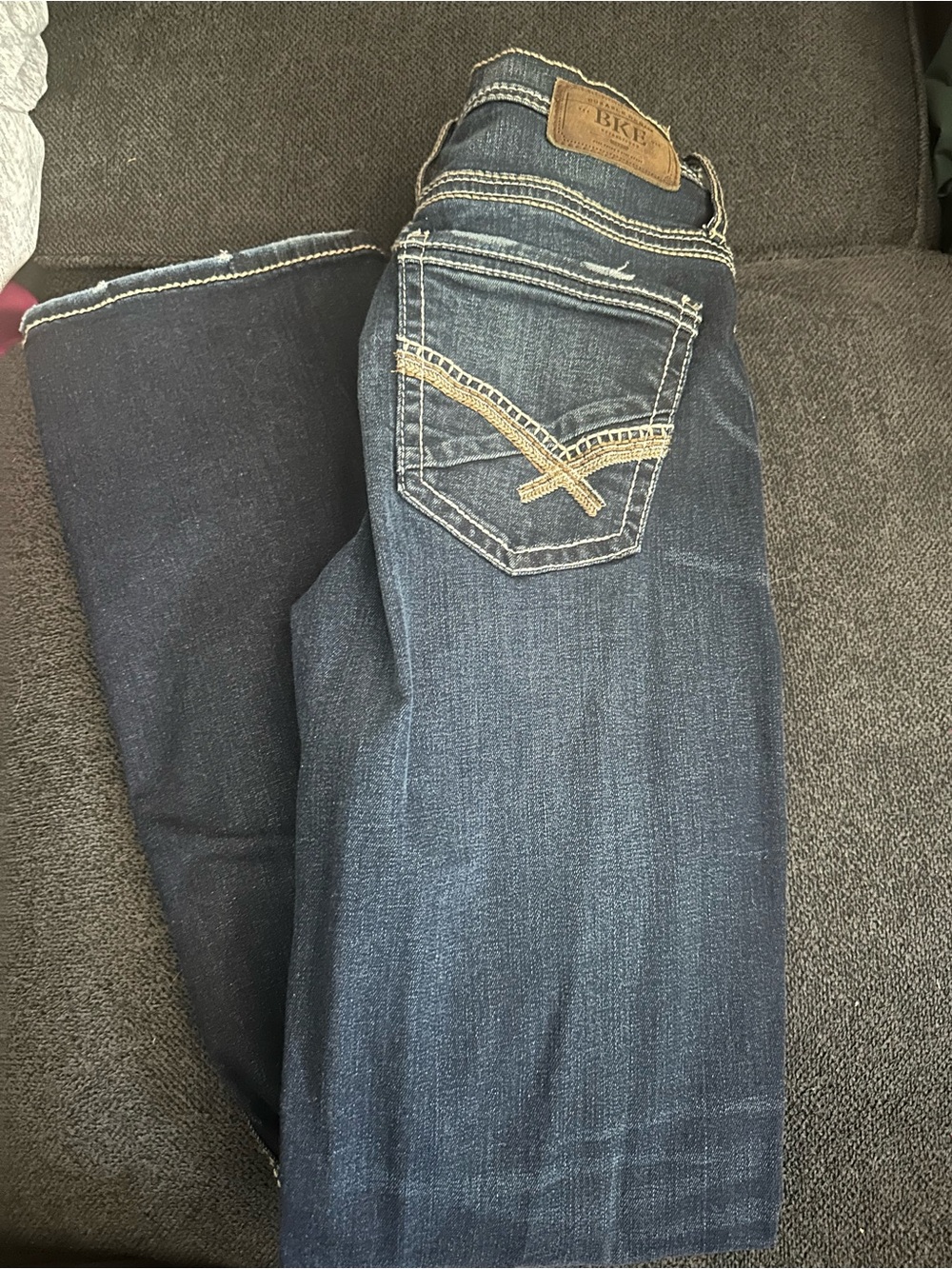 BKE Women’s Straight Leg Dark Blue Jeans with Contrast Stitching
